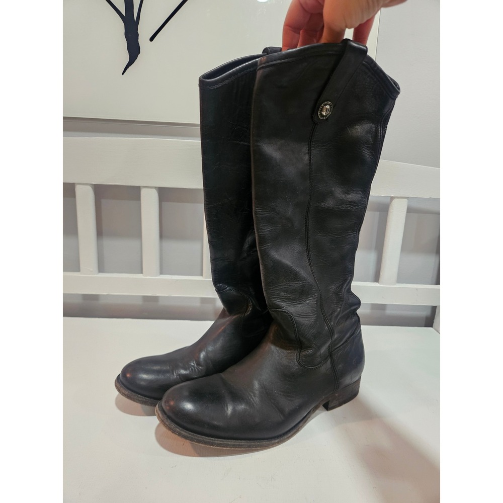 Frye Melissa Button Black Leather Women's Riding Boots Size 9, Made in Mexico